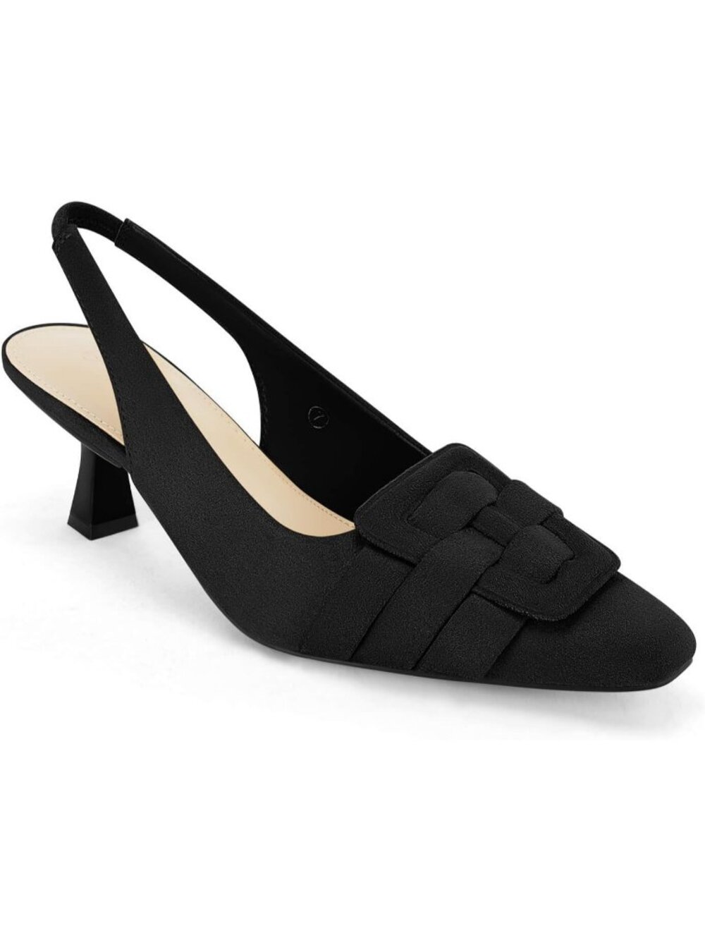 Women's Black (Suede) Sling Back Low Kitten Heels Closed Toe Pumps Dress Shoes